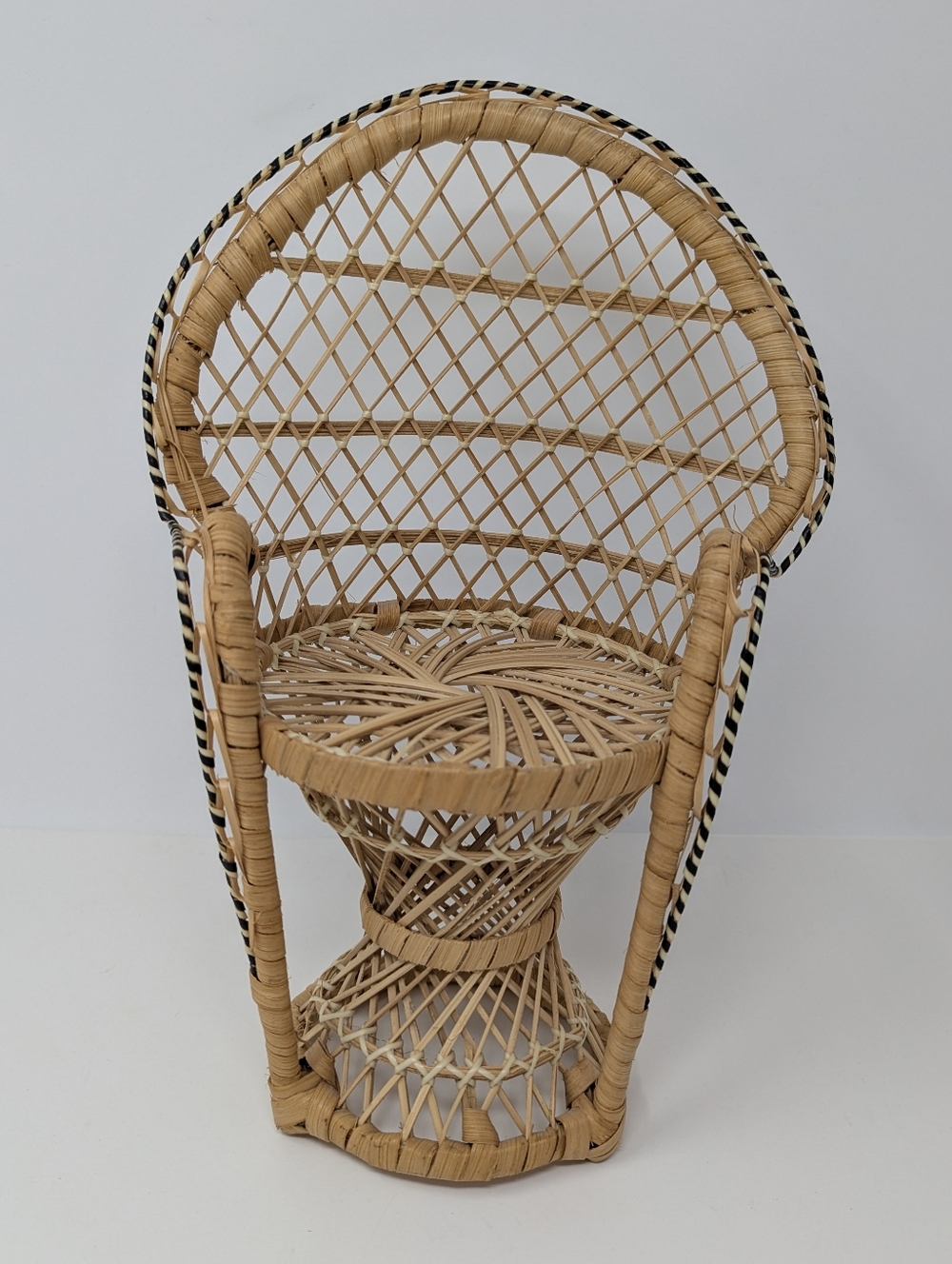 Wicker Doll Chair Rattan Peacock Style 12" Vintage